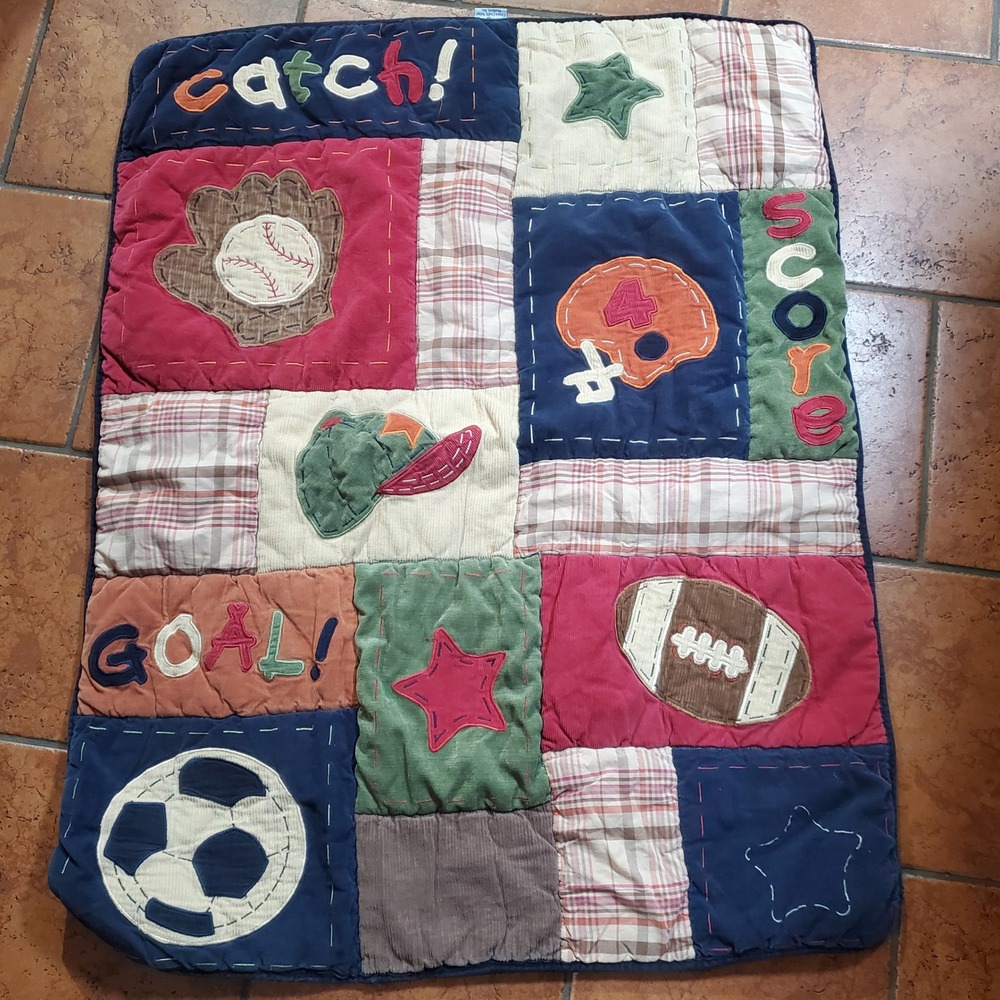 NoJo Crown Crafts Sports Patchwork Baby Quilt Blanket Corduroy Plaid 32x42